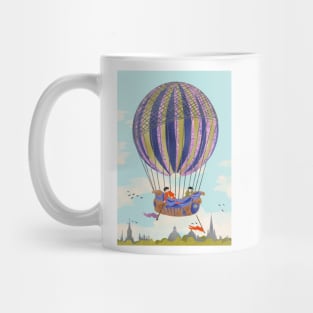 Early hot air balloon flying over Oxford city Mug